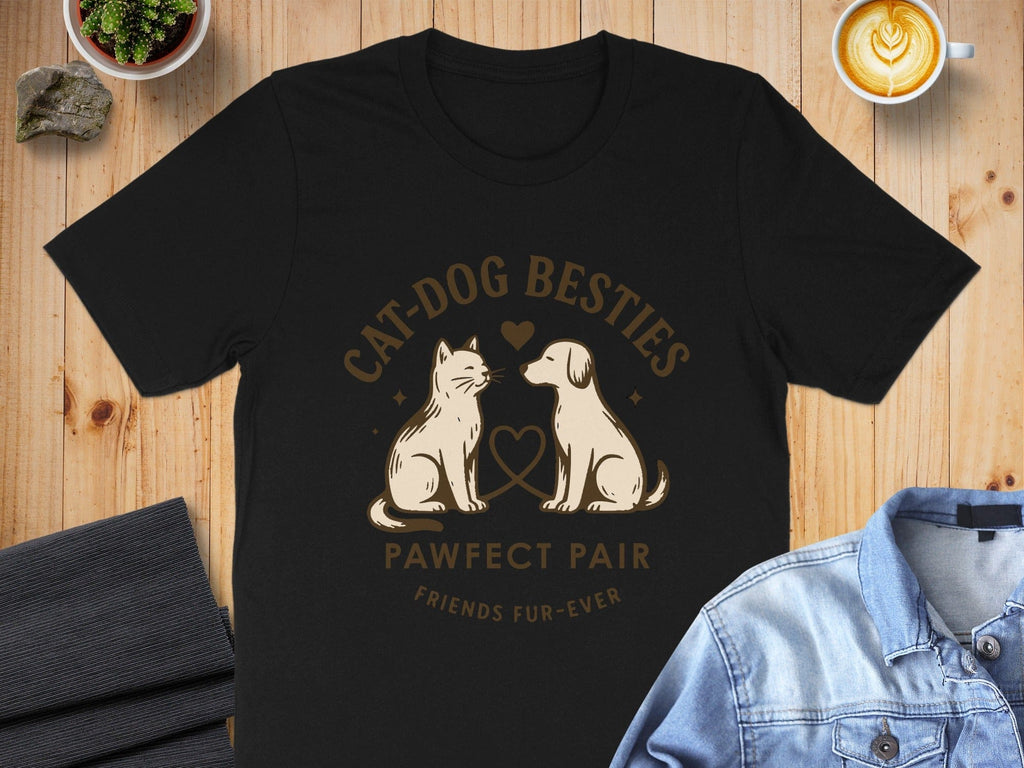 Cat Dog Besties Pawfect Pair Friends Fur-ever Shirt