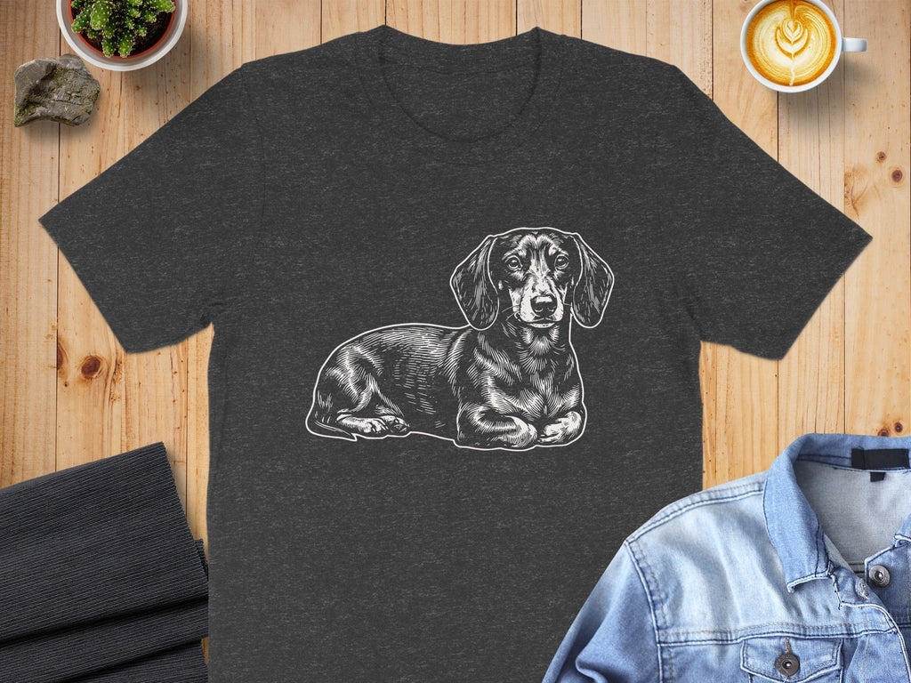 Adorable Dachshund Dog Print Design Black T-shirt