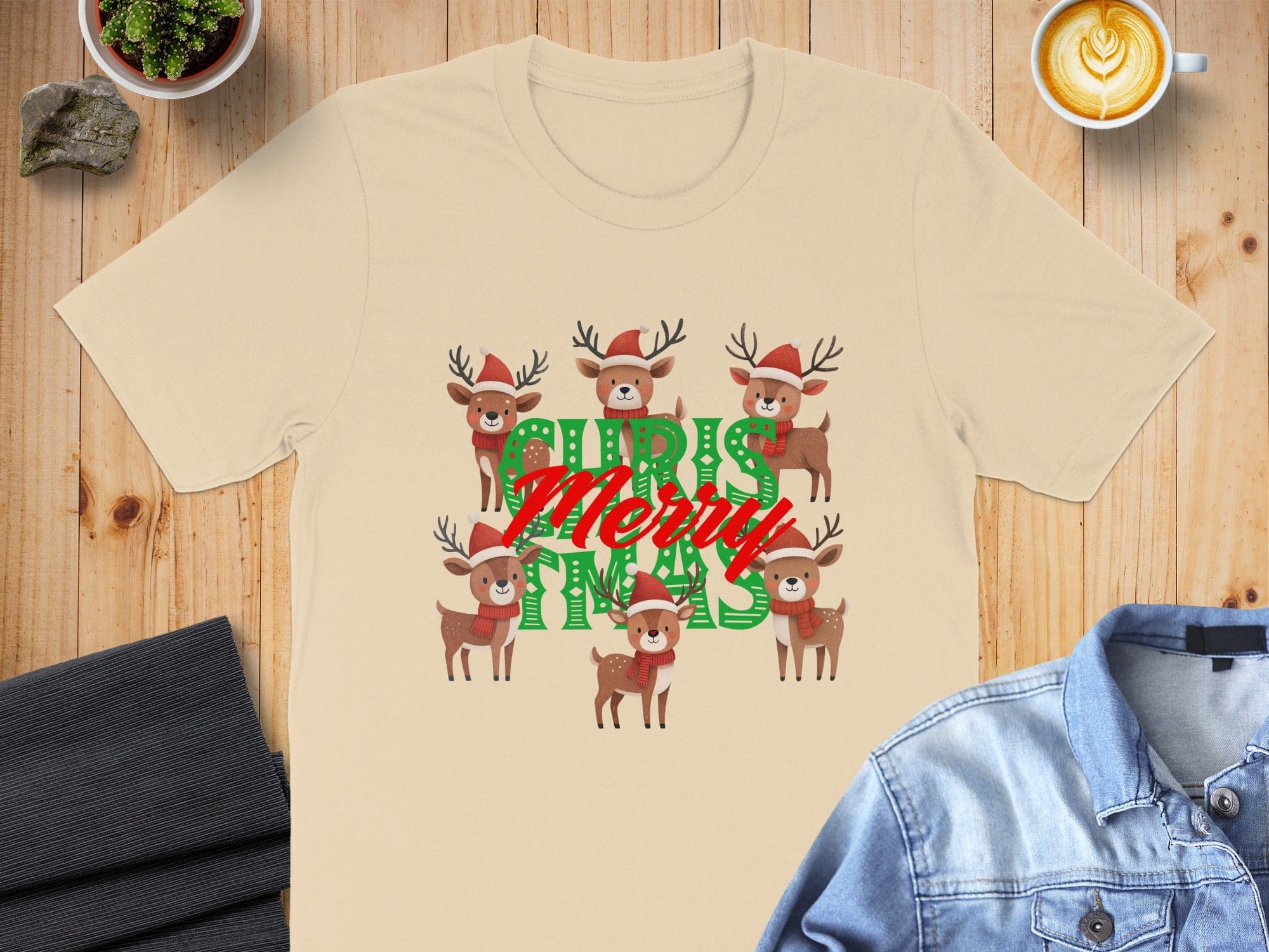 Merry Christmas Cute Reindeer Graphic T-shirt