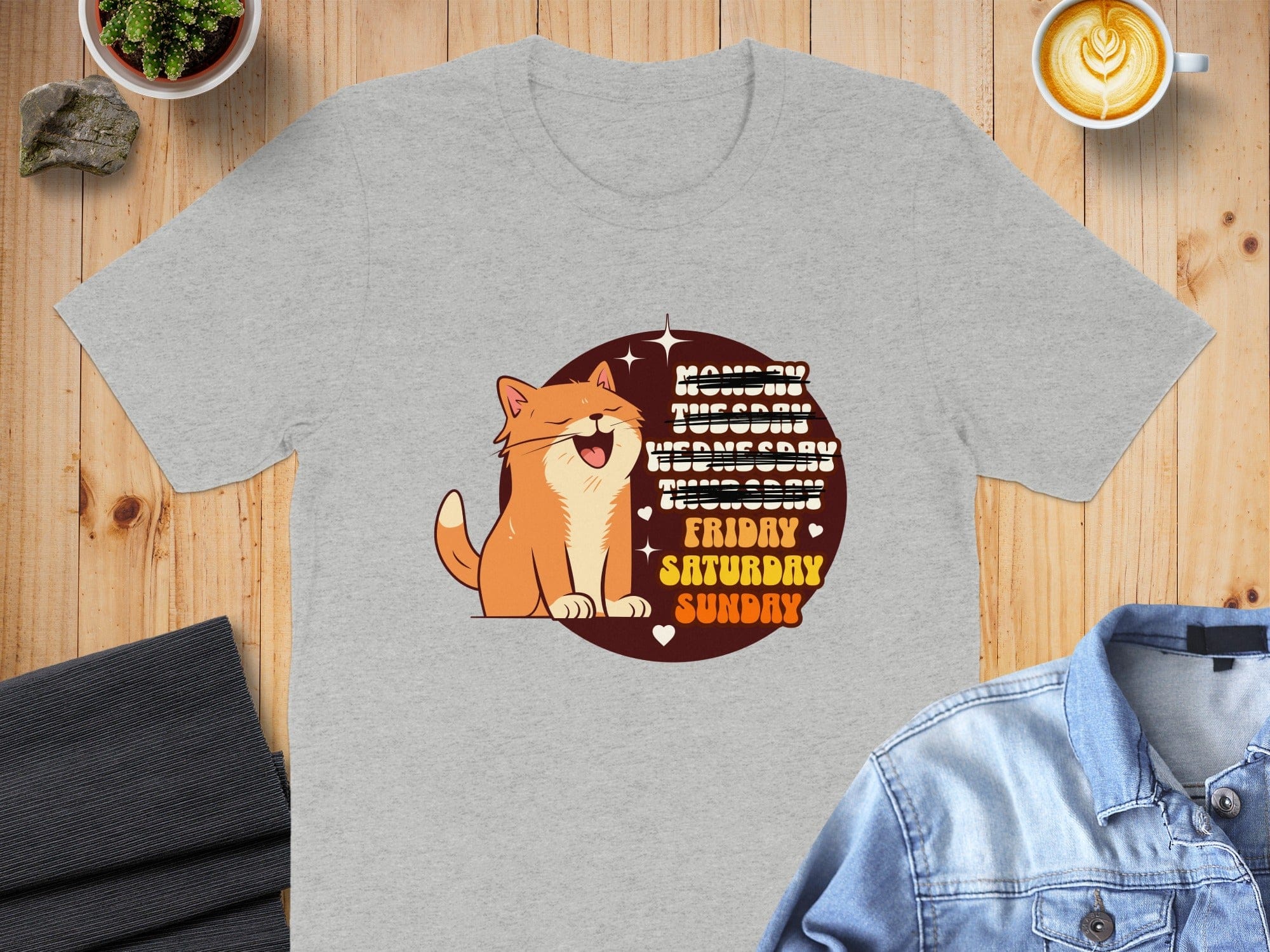 Cat Graphic T-Shirt with Weekdays and Weekend