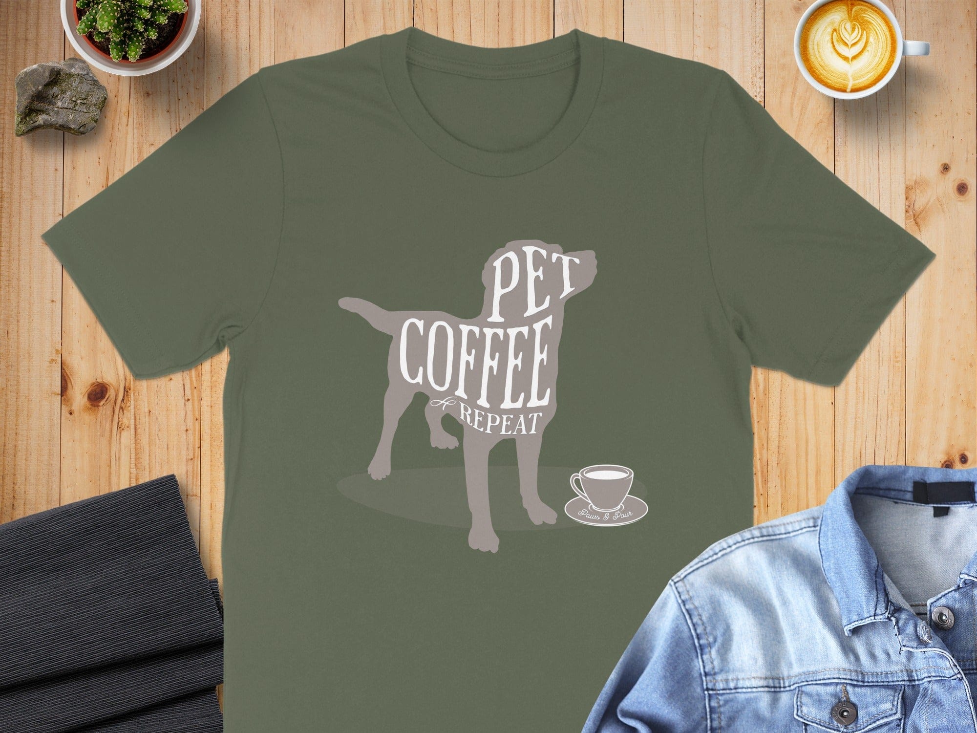 Pet Coffee Repeat Design Graphic T-shirt