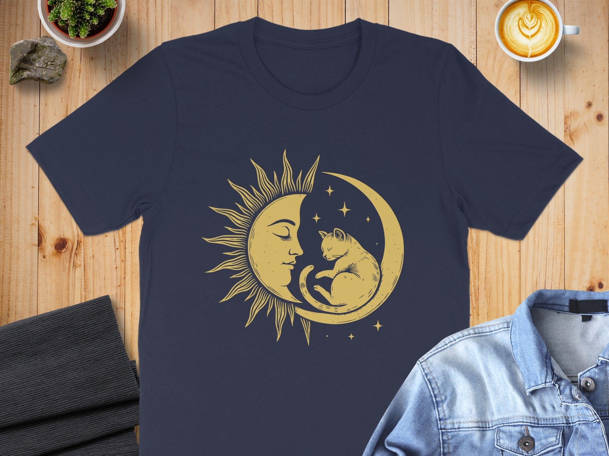 Sun and Moon Cat Graphic Print T-Shirt